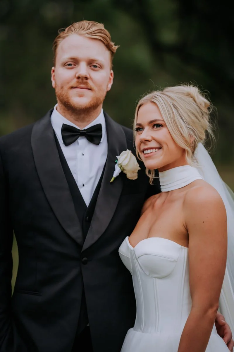 Bride & groom elegant wedding portrait at Enzo Weddings Hunter Valley Emily & Matt classical & elegant wedding portrait outside the chapel at Enzo Weddings Hunter Valley